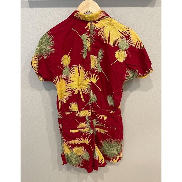 Free People Button Up Collared Colorful Floral Romper XS Short Sleeves Boho - Picture 2 of 9